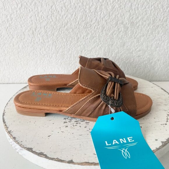 Lane Boots Womens Western Sandals 6.5 Brown Casual Cowgirl Slip on Buckle Flats - Picture 2 of 10